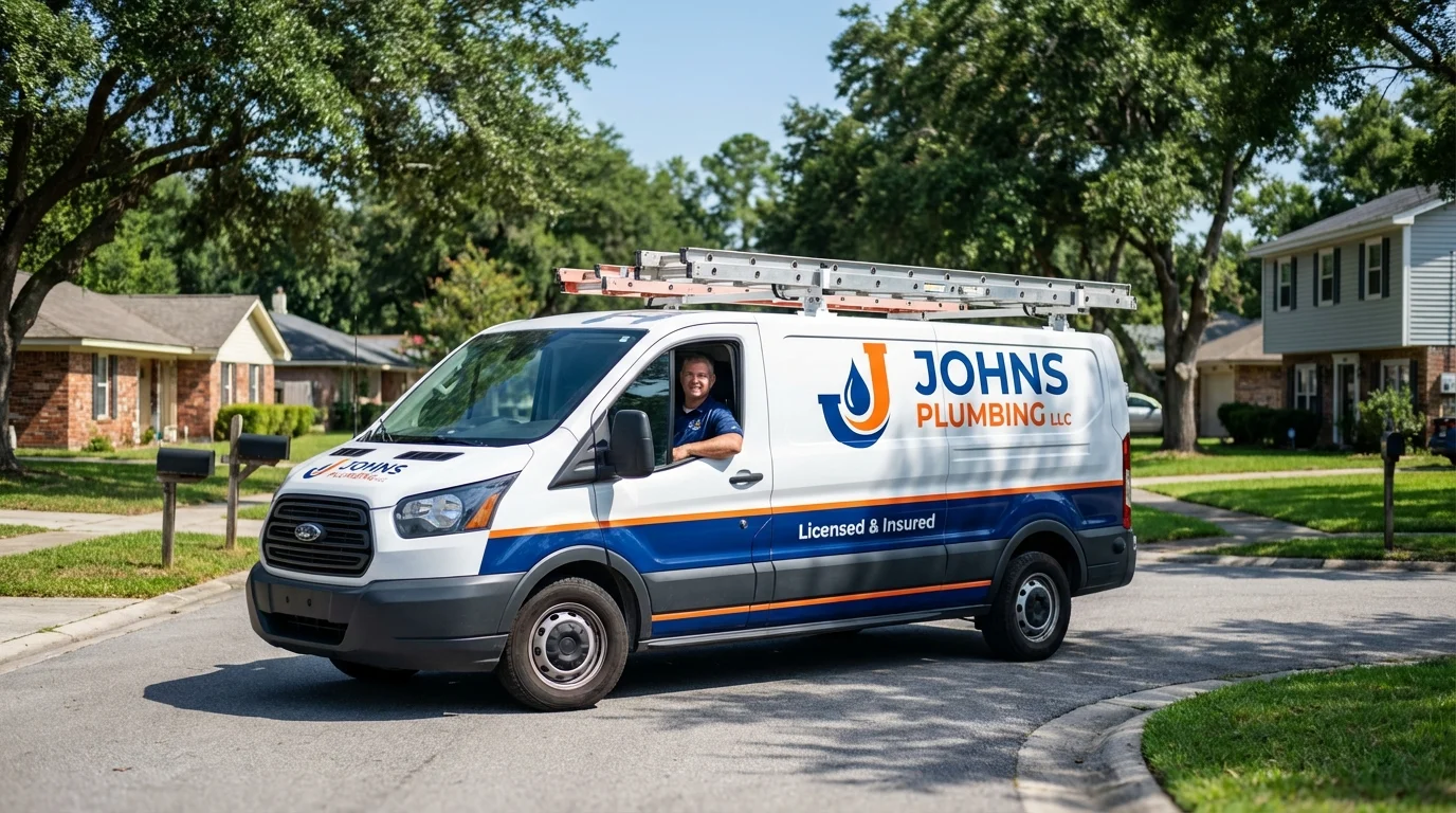 Johns Plumbing LLC service van in Emporium, PA