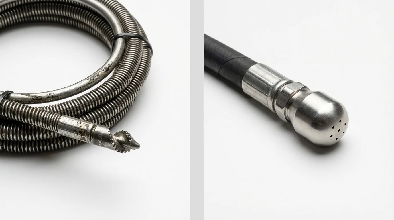 Drain snake cable and hydro jetting nozzle used for drain cleaning in Emporium, PA