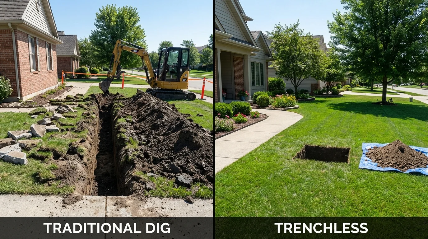 Trenchless sewer repair with minimal yard damage versus traditional excavation in Emporium, PA